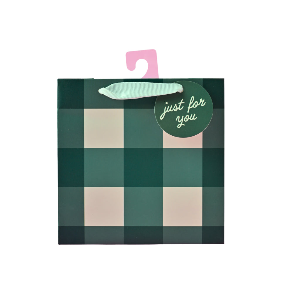 Christmas Square Gift Bag - Green Gingham